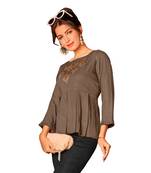 Grey embroidered slub party-tops