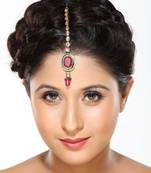 Ruby And Oval Kundan Mang Tika With Beads