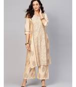 Beige block printed Kurta set