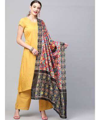 Yellow solid kurta set with digital printed dupatta 1