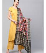 Yellow solid kurta set with digital printed dupatta
