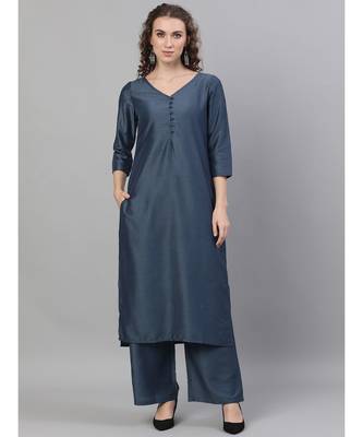 Blue Dobby Design Kurta With Palazzo Set 1