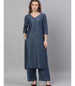 Blue Dobby Design Kurta With Palazzo Set