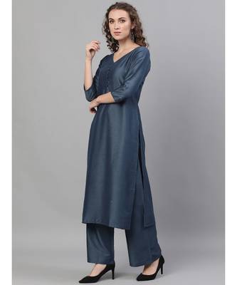 Blue Dobby Design Kurta With Palazzo Set 2