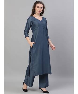 Blue Dobby Design Kurta With Palazzo Set 3