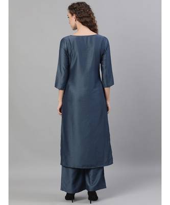 Blue Dobby Design Kurta With Palazzo Set 4