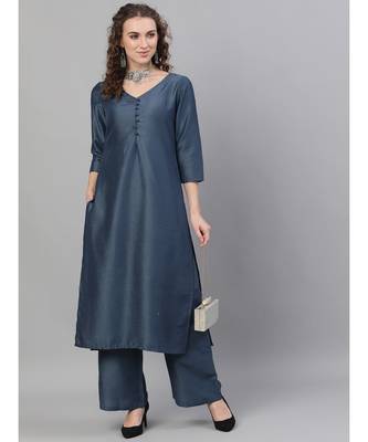 Blue Dobby Design Kurta With Palazzo Set 5