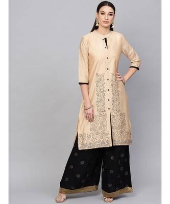 Beige embroidered straight kurta 1