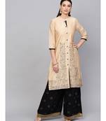 Beige embroidered straight kurta