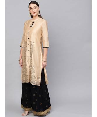 Beige embroidered straight kurta 3