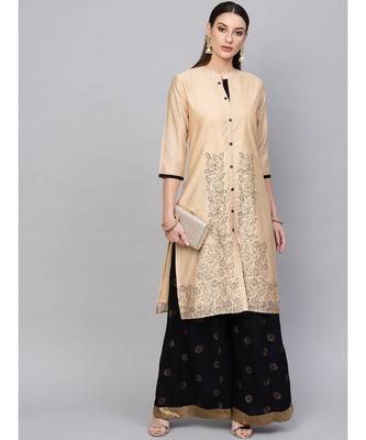 Beige embroidered straight kurta 4