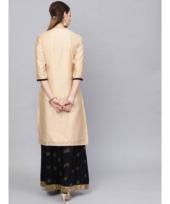 Beige embroidered straight kurta 5