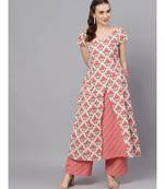 Pink & Cream Ikat Printed Layered Kurta