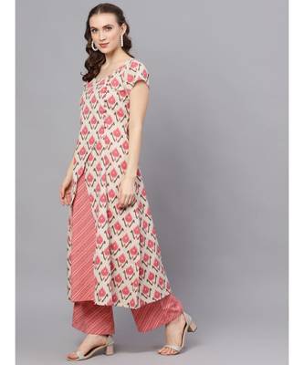 Pink & Cream Ikat Printed Layered Kurta 2