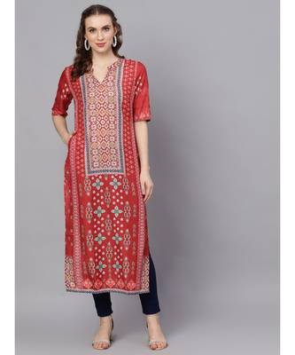 Red Digital Printed Straight Kurta 1