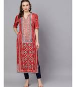 Red Digital Printed Straight Kurta