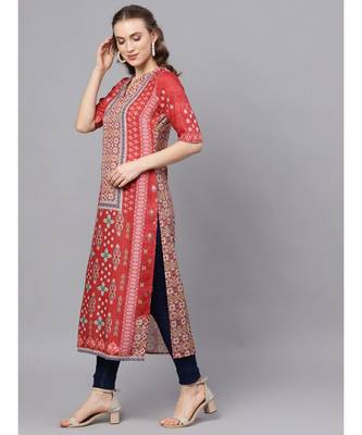 Red Digital Printed Straight Kurta 2