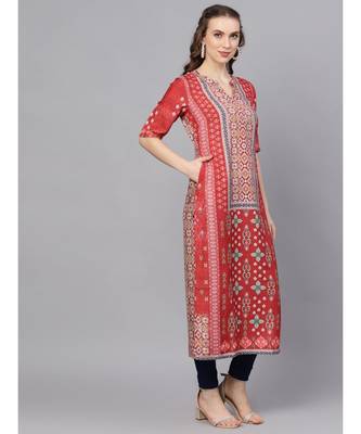 Red Digital Printed Straight Kurta 3