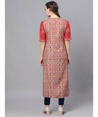 Red Digital Printed Straight Kurta 4