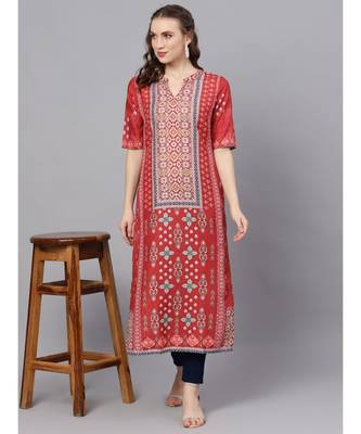 Red Digital Printed Straight Kurta 5