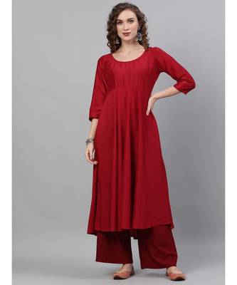 Maroon Dobby Design Flared Anarkali 1