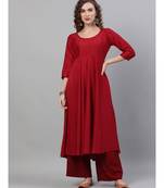 Maroon Dobby Design Flared Anarkali