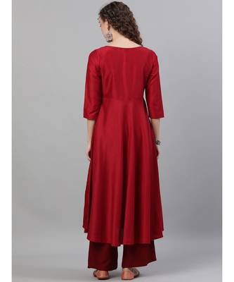 Maroon Dobby Design Flared Anarkali 4