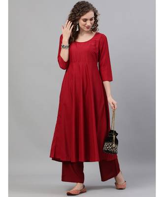 Maroon Dobby Design Flared Anarkali 5
