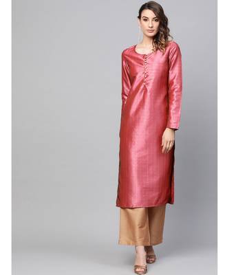 Pink self designed straight kurta 1