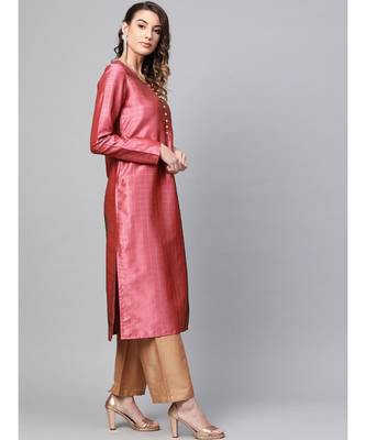 Pink self designed straight kurta 3