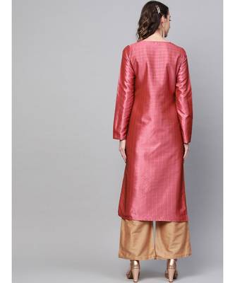 Pink self designed straight kurta 5