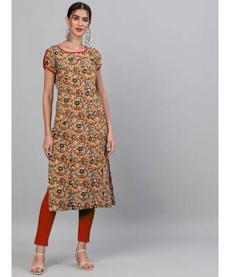 Mustard Kalamkari Floral Printed Straight Kurta 1