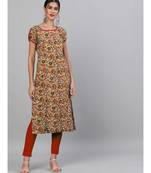 Mustard Kalamkari Floral Printed Straight Kurta