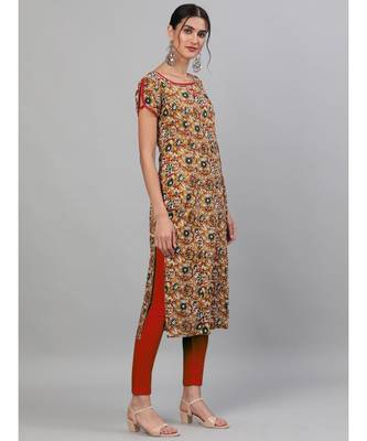 Mustard Kalamkari Floral Printed Straight Kurta 3