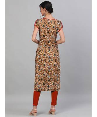 Mustard Kalamkari Floral Printed Straight Kurta 4