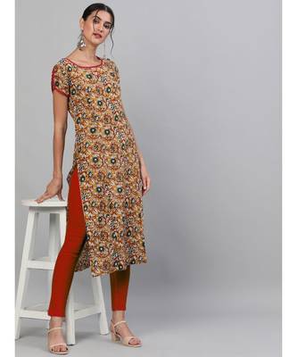Mustard Kalamkari Floral Printed Straight Kurta 5