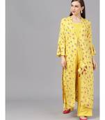 Yellow & Magenta Printed Crop Top Palazzo & Jacket