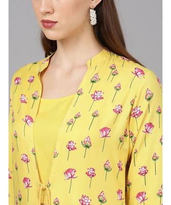 Yellow & Magenta Printed Crop Top Palazzo & Jacket 2
