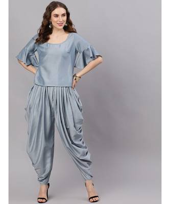 Pastel Blue Chinon Design Top With Dhoti Pant 1