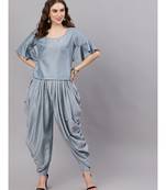 Pastel Blue Chinon Design Top With Dhoti Pant