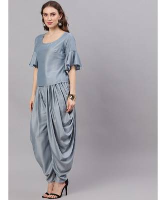 Pastel Blue Chinon Design Top With Dhoti Pant 4