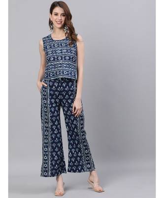 Indigo & White Top With Printed Palazzo Set 1