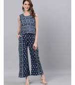 Indigo & White Top With Printed Palazzo Set