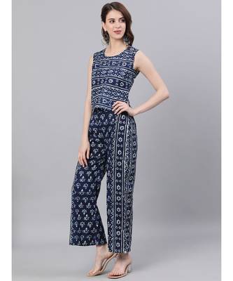Indigo & White Top With Printed Palazzo Set 2