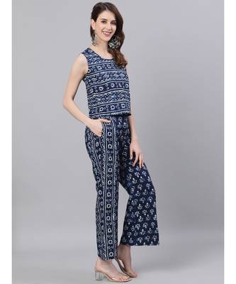Indigo & White Top With Printed Palazzo Set 3