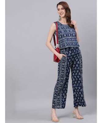 Indigo & White Top With Printed Palazzo Set 5