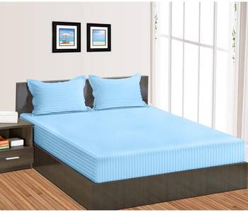 Cotton Satin Stripe 210 Tc Single Bedsheet with 1Pc Pillow Cover 1