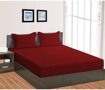 Cotton Satin Stripe 210 Tc Super King Bedsheet with 2Pc Pillow Cover 274 cm X274 cm 1