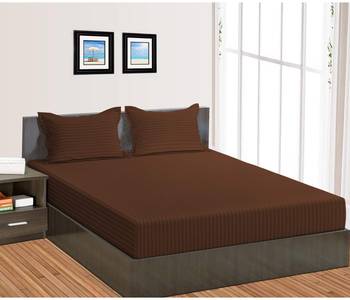 Cotton Satin Stripe 210 Tc Super King Bedsheet with 2Pc Pillow Cover 274 cm X274 cm 1
