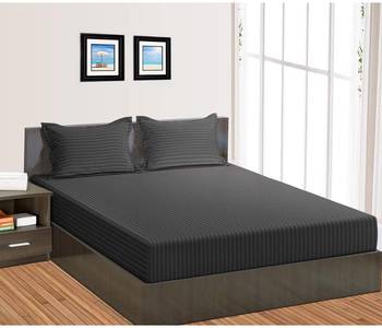 Cotton Satin Stripe 210 Tc Super King Bedsheet with 2Pc Pillow Cover 274 cm X274 cm 1